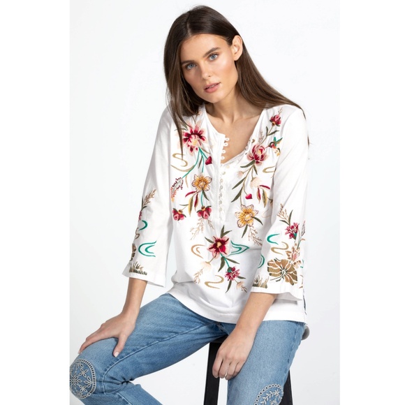 Johnny Was • Maisie 3/4 Sleeve Button Front Tee • Size L • NWT - Picture 2 of 7